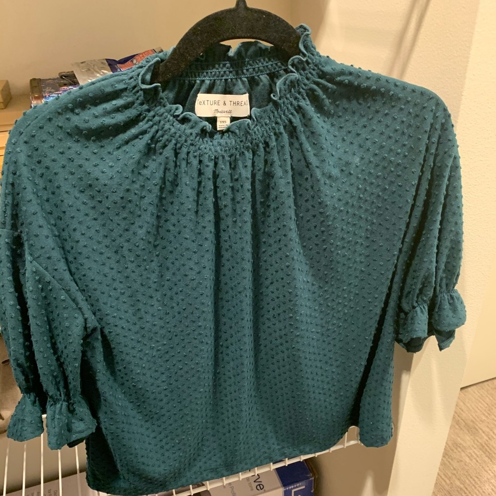 Madewell texture and thread clip dot ruffle top